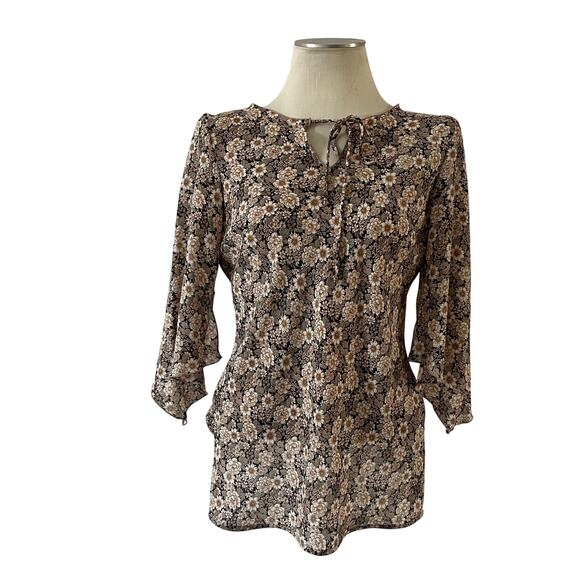 Vtg Y2K 2000s Dark Floral Bell Sleeve Blouse Wmns L Boho Whimsygoth Grunge - Picture 1 of 9